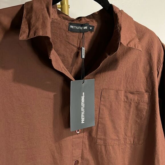 Pretty Little Thing NWT Elegant Brown Women's Button up Top - M - Picture 3 of 8